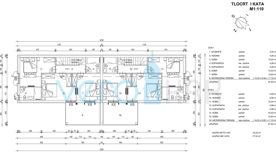 Krk, Linardići, teren 2048m2, projekt za resort, tri vile, prodaja